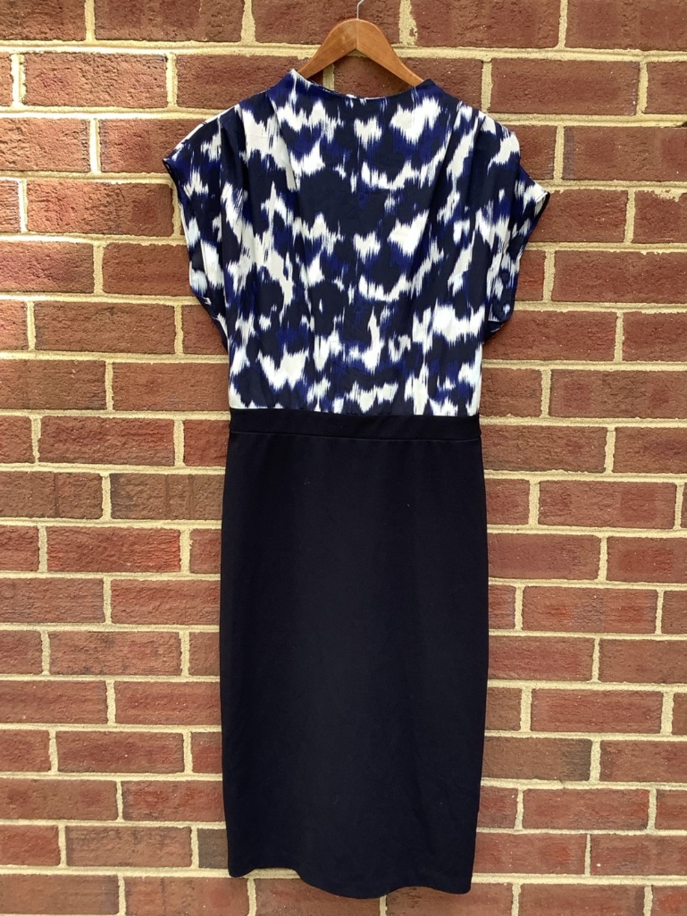Express Mock Neck Cap Sleeve Sheath Dress Elegant M Blue Black